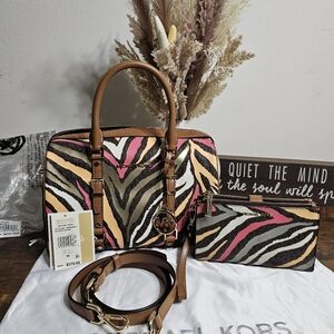 Michael Kors Medium Bedford Satchel and Wallet Multi Print (Vibrant Zebra Print)
